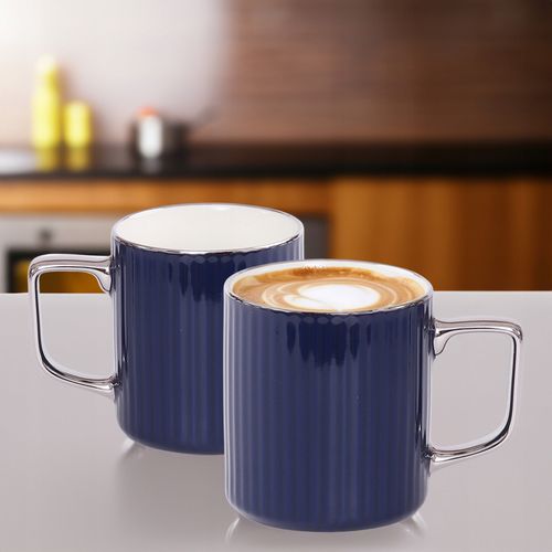 PORCELANOWY KUBEK NA KAWĘ HERBATĘ GRANAT ZDOBIONY ZE SREBRNYM UCHEM 370ML na Arena.pl