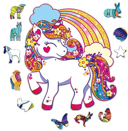 Puzzle Klocki Drewniane Edukacyjne dla Dorosłych Jednorożec Unikalne Wzory na Arena.pl