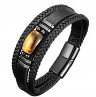 SKÓRZANA BRANSOLETKA MĘSKA KAMIEŃ TYGRYSIE OKO