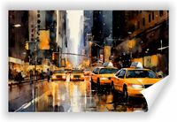 Fototapeta PREMIUM STRUKTURA ZMYWALANA ULICA NOWEGO YORKU TAKSÓWKI AKWARELA