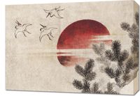 Obraz 70x50cm Ptaki i Zachód Słońca Katsushika Hokusai Vintage do Salonu