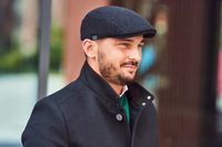 Czarny KASZKIET MĘSKI Ciepły Klasyczny Z Daszkiem Zimowy Gruby L