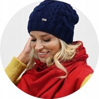 Granatowa Ciepła czapka damska dziana klasyczna zimowa jesienna A4