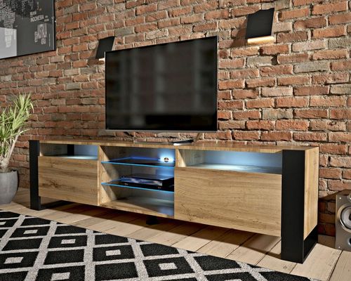 Szafka RTV pod telewizor LOFT 200 200cm loftowa dąb wotan LED na Arena.pl