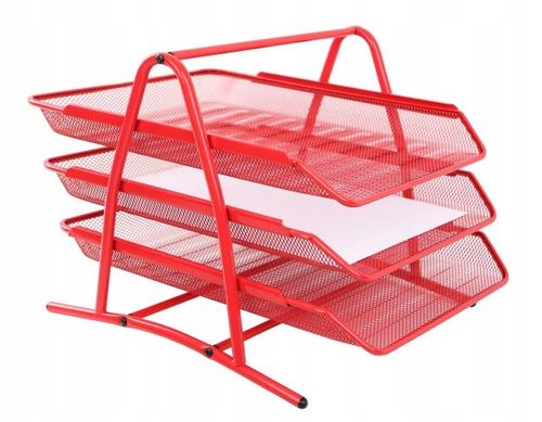 Organizer z szufladami półka na dokumenty metal 3 poziomowa Net czerwona na Arena.pl