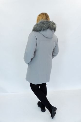 Damski Płaszcz Zimowy z Futerkiem i Kapturem Popielaty 42 na Arena.pl