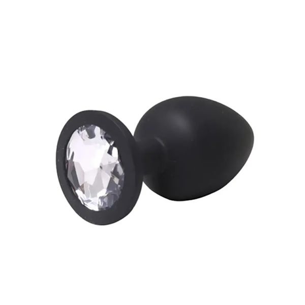 Black Large Butt Plug With White Crystal zdjęcie 1