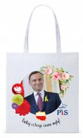 Prezydent Andrzej Duda Torba Eco Biała Shopper Z Nadrukiem Ze Zdjęciem