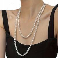 NASZYJNIK DŁUGI PERŁY SZKLANE BIAŁE 150 cm