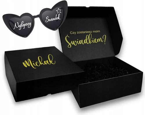 Pudełko box czy zostaniesz ŚWIADKIEM prezent wesele czarne OKULARY GRATIS na Arena.pl