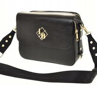 Laura Biaggi - torebka listonoszka kuferek czarny groszek mat + błysk JS170