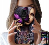 ETUI DO XIAOMI NOTE 9 PRO / 9S - ANTI SOCIAL BUTTERFLY RÓŻOWY MOTYL + SZKŁO
