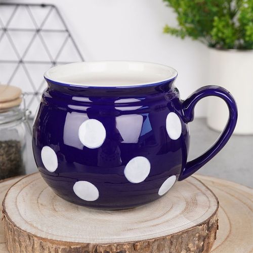 Kubek ceramiczny niebieski w grochy 850 ml na Arena.pl
