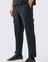 CZARNE SPODNIE BOJÓWKI PROSTE KLASYCZNE MATERIAŁOWE BOOHOO S