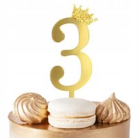 TOPPER NA TORT CYFERKA CYFRA 3 ZŁOTY LUSTRZANY NA IMPREZĘ URODZINOWĄ