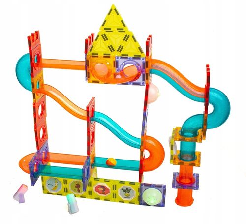 KLOCKI MAGNETYCZNE świecące - tor kulkowy Zestaw XXL 110 el. kulodrom na Arena.pl