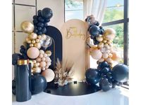 Girlanda balonowa (zestaw), ciemno granatowa z złotym i kremowym, 124 szt.