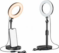 LAMPA PIERŚCIENIOWA BIURKOWA LED USB 3 KOLORY ŚWIATŁA REGULOWANA WYSOKOŚĆ