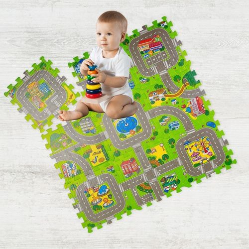 MATA EDUKACYJNA GRUBA 1cm 9szt PUZZLE PIANKOWE DLA DZIECI DROGA MIASTO na Arena.pl