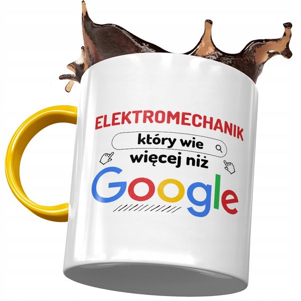Kubek Żółty Dla Elektromechanika Więcej Niż Google Z Nadrukiem Ze Zdjęciem zdjęcie 1