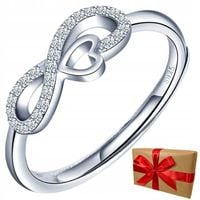 PIERŚCIONEK SREBRNY 925 REGULOWANY NIESKOŃCZONOŚĆ SERCE CYRKONIE