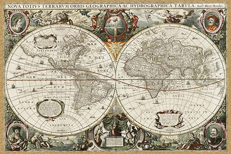 Hondius - starożytna mapa świata Rozmiar - 60x40