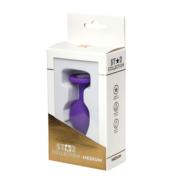 Star Collection - Purple Silicone Anal Plug M - Clear Stone zdjęcie 1