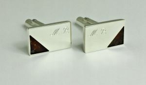 Srebrne spinki do mankietów z bursztynem zdjęcie 2