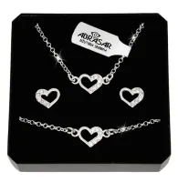 SREBRNY KOMPLET BIŻUTERII SERCE SERCA CYRKONIE 925 DLA NIEJ NA PREZENT