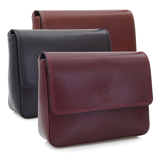 VERA PELLE torebka skórzana listonoszka z klapą i paskiem V109 czerwona na Arena.pl