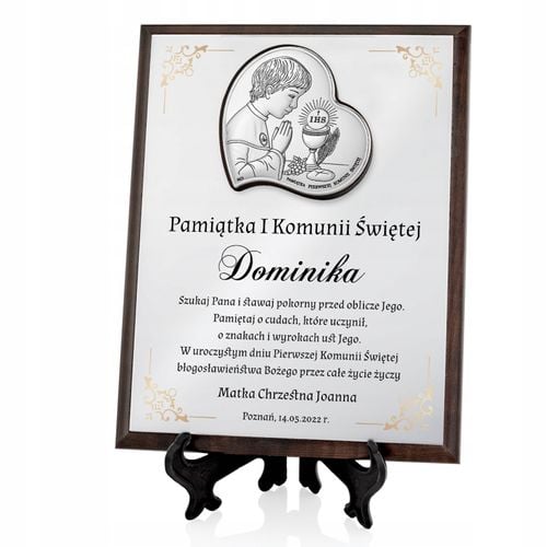 SREBRNY obrazek prezent na KOMUNIĘ z NADRUKIEM Pamiątka Komunii Chłopca na Arena.pl