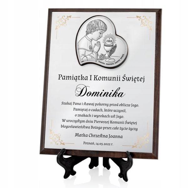 SREBRNY obrazek prezent na KOMUNIĘ z NADRUKIEM Pamiątka Komunii Chłopca zdjęcie 2