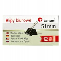 Klipy biurowe klipsy klamry spinacze czarne 51 mm 12 szt. Titanum