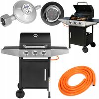 Grill Gazowy Ogrodowy Żeliwny Ruszt 10,2kW Czarny Termometr Pokrywa Zestaw