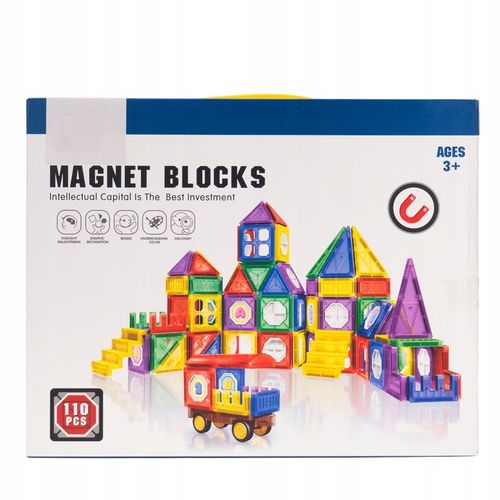 Klocki Magnetyczne 3D Zamek i Pojazdy Duży Zestaw 110 Elementów Edukacyjne na Arena.pl