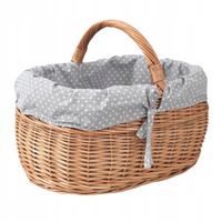 Kosz wiklinowy bagażowy na piknik zakupy + wkład szary w kropki