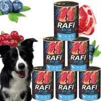 karma mokra dla psów rafi z jagnięciną, borówką i żurawiną 400g - 6 szt.