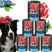 karma mokra dla psów rafi z jagnięciną, borówką i żurawiną 400g - 6 szt.