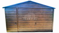 GARAŻ BLASZANY 4m x 7m poziom - dwuspad Brama uchylna +  drzwi + 2x okno - ciemny orzech TS272 4x7
