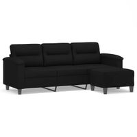 3-os. sofa z podnóżkiem, czarna, 180 cm, obita mikrofibrą