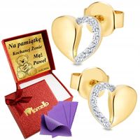 Złote Kolczyki Serca z Cyrkoniami 333 Dla Kobiety Grawer UPOMINEK GRATIS