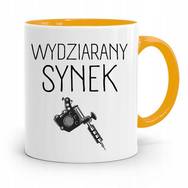 Kubek Żółty Prezent Dla Syna Wydziarany Synek Z Nadrukiem Ze Zdjęciem zdjęcie 1