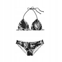 Strój kąpielowy damski dwuczęściowy bikini czarny biały liście komplet S
