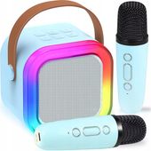 ZESTAW GŁOŚNIK BLUETOOTH PRZENOŚNY KARAOKE RGB 2 MIKROFONY USB SD MINI