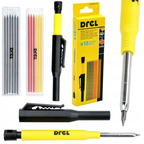 Ołówek stolarski automatyczny rysik budowlany + temperówka + 12szt wkładów na Arena.pl