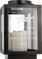 Kapliczka nagrobna z grawerem elegancki znicz z napisem inicjałami cytatem