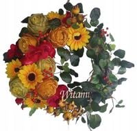 Rustykalny wianek z różami, słonecznikami i głogiem – 44 cm