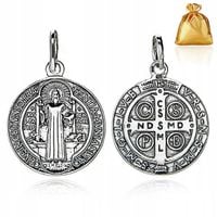 SREBRNA MĘSKA ZAWIESZKA WISIOREK MEDALIK ŚW. BENEDYKT SREBRO 925 NA PREZENT