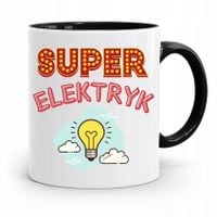 Kubek Czarny Prezent Elektryka Super Elektryk Z Nadrukiem Ze Zdjęciem