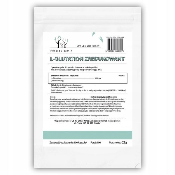 FOREST L-GLUTATION 500mg ZREDUKOWANY MOCNY 100kaps zdjęcie 4
